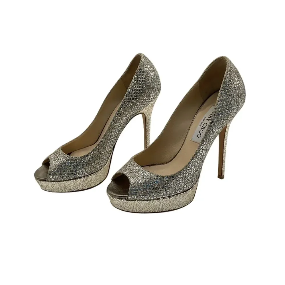 Jimmy Choo Sparkling Champagne Peep Toe Platform Pumps Size EU 36.5 / US 6.5